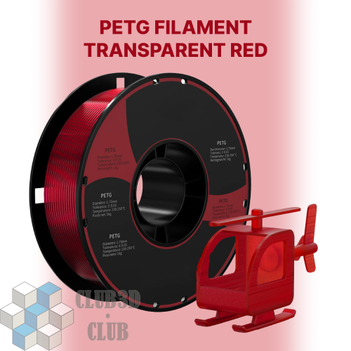 PETG пластик (Filament Пруток) CLUB3D Base - Прозрачно Красный (Transparent Red) 1KG (1,75мм)