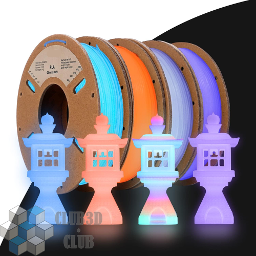 PLA пластик (Filament Пруток) для FDM 3D принтеров CLUB3D Base - Разноцветный Светящийся (Rainbow Glow) T2 0,25KG*4 (1,75мм)