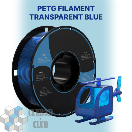 PETG пластик (Filament Пруток) CLUB3D Base - Прозрачно Синий (Transparent Blue) 1KG (1,75мм)